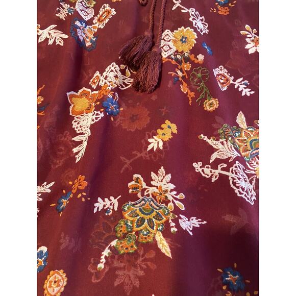 Derek Heart Blouse Floral Boho‎ Hippie Burgundy Women’s Size Medium - Picture 4 of 8